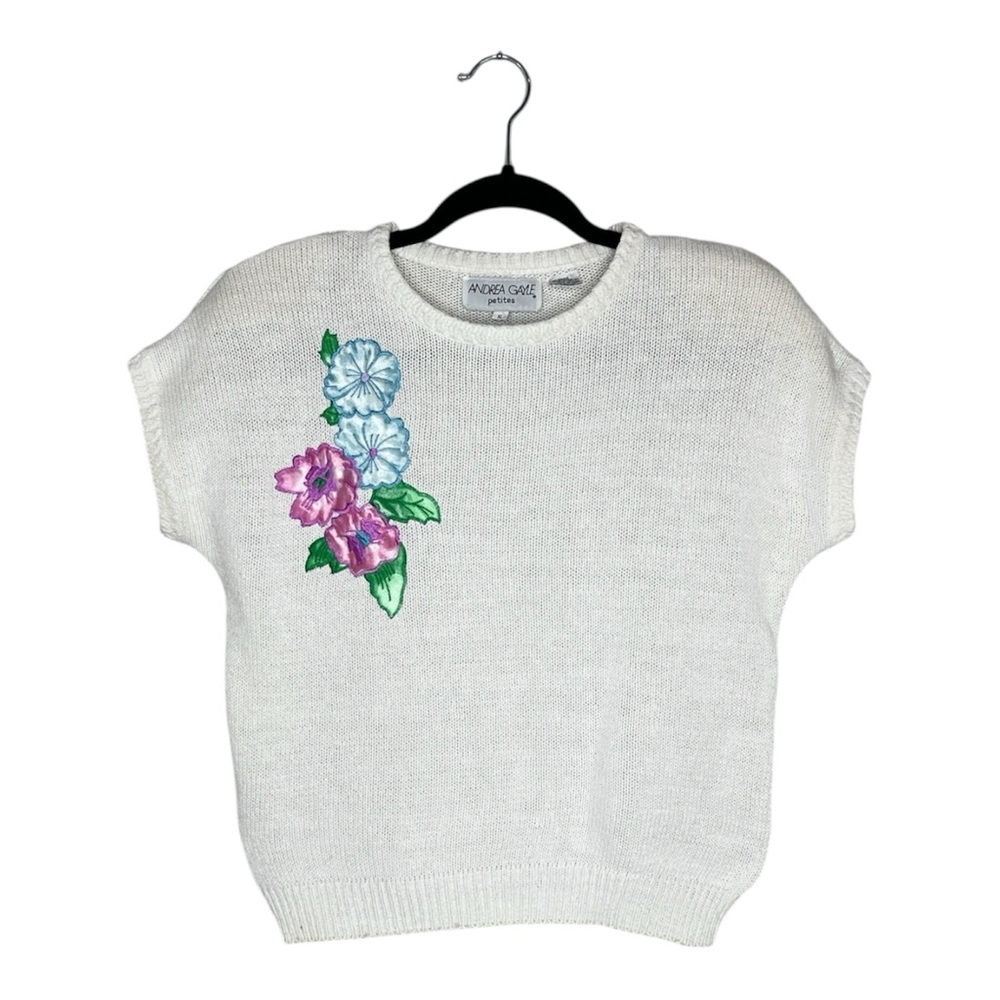 Vintage Andrea Gayle Petites Floral Short Sleeve Sweater Knit Top size SP